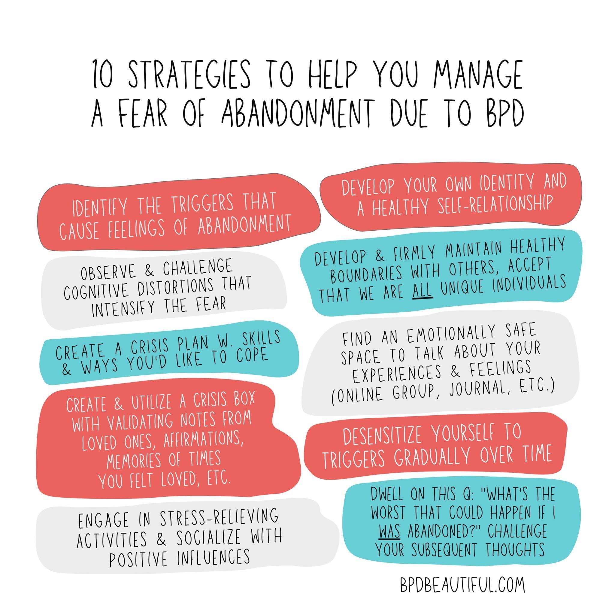 bpd fear of abandonment how to manage. graphic from bpd beautiful's instagram