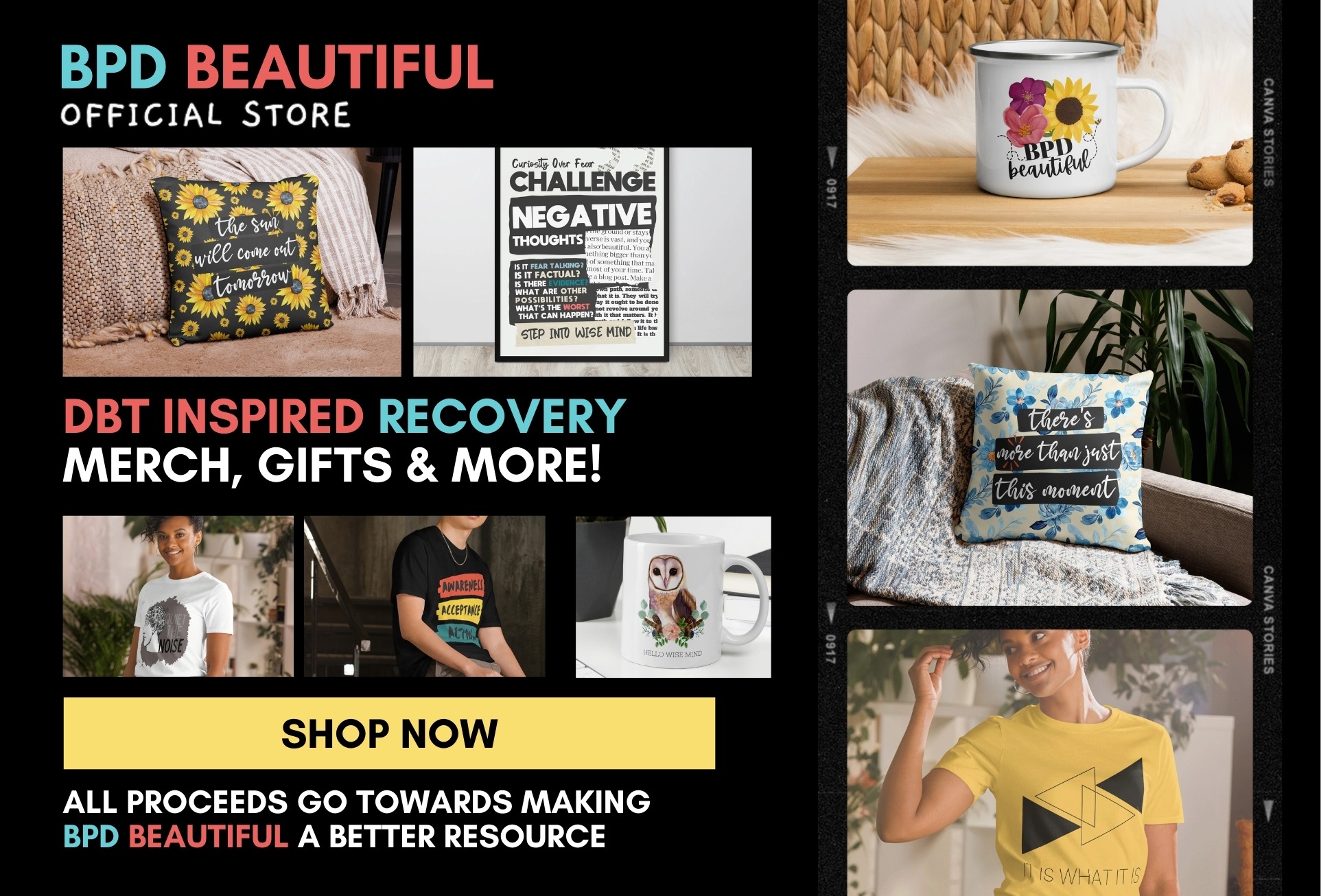 bpd awareness and dbt awareness merch and gifts at the bpd beautiful official store - shop now, all proceeds go to making BPD Beautiful a better resource